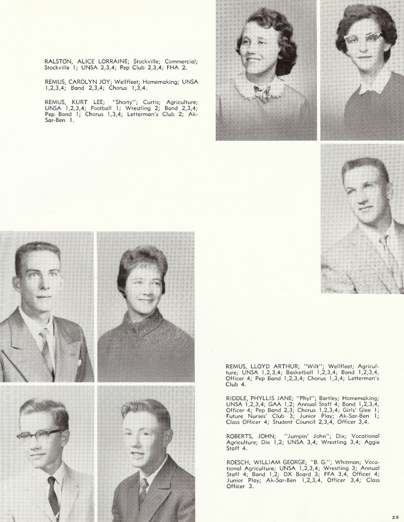 1960 Alice Ralston, Carolyn Remus, Kurt Remus, Lloyd Remus, Phyllis Riddle, John Roberts, William Roesch.