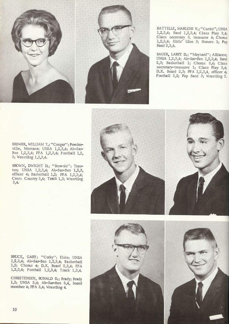 1965 Marlene Battelle, Larry Bauer, William Brewer, Dwight Brown, Gary Bruce, Ronald Christensen.
